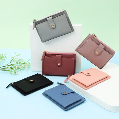 Mini Velvet Leather Wallet Compact Card Holder Purse