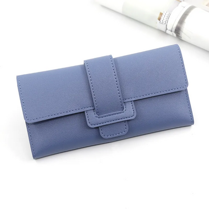 Minimalist Long Leather Wallet Slim Design Fold Clutch for Women
