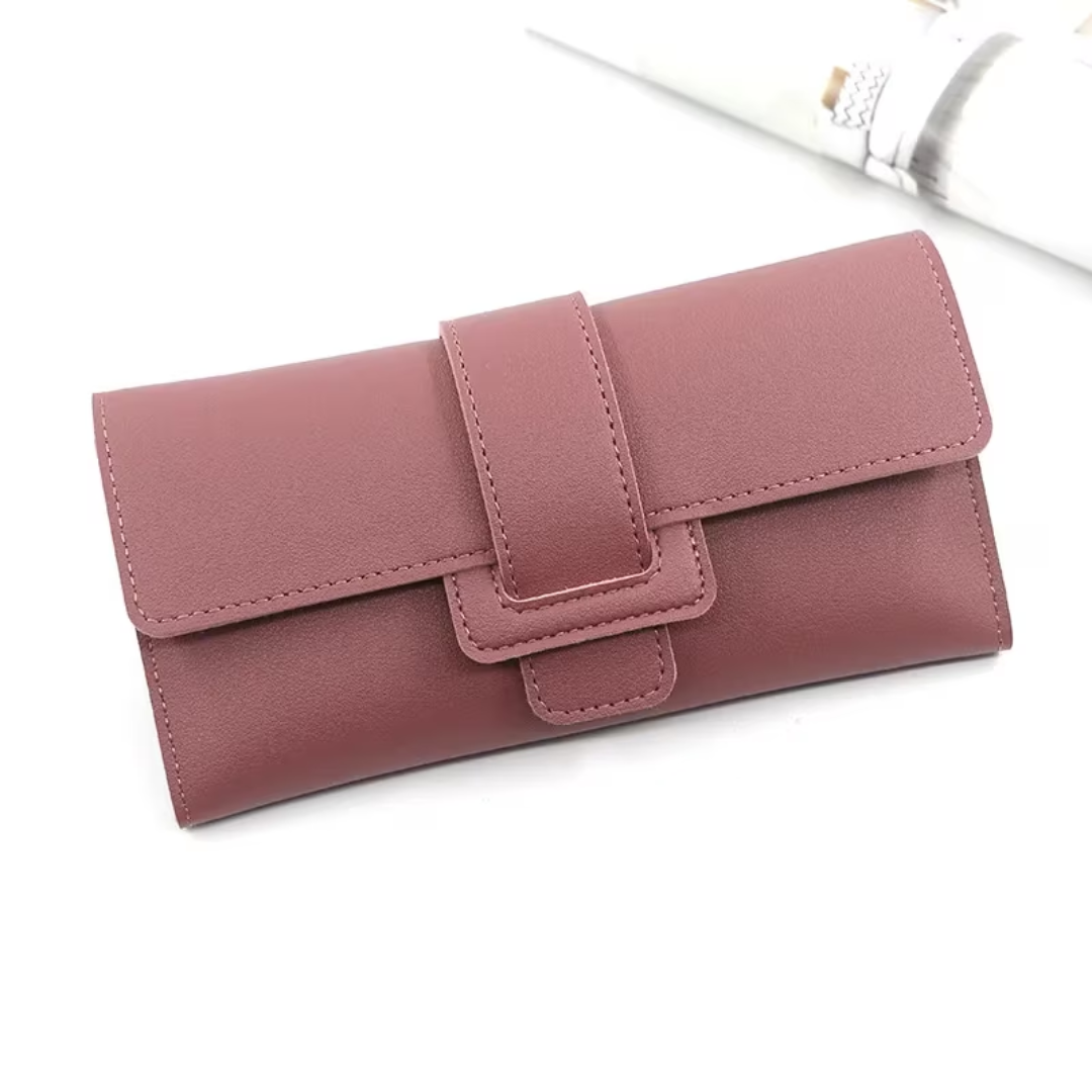 Minimalist Long Leather Wallet Slim Design Fold Clutch for Women