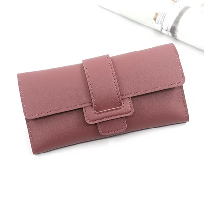 Minimalist Long Leather Wallet Slim Design Fold Clutch for Women