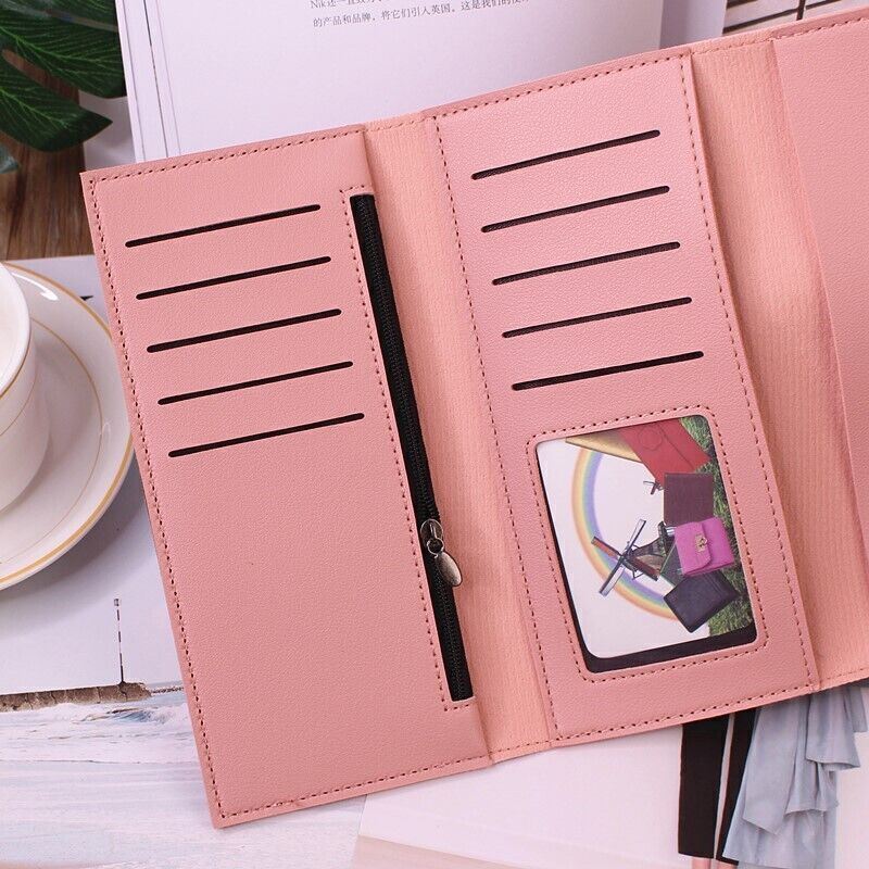 Minimalist Long Leather Wallet Slim Design Fold Clutch for Women