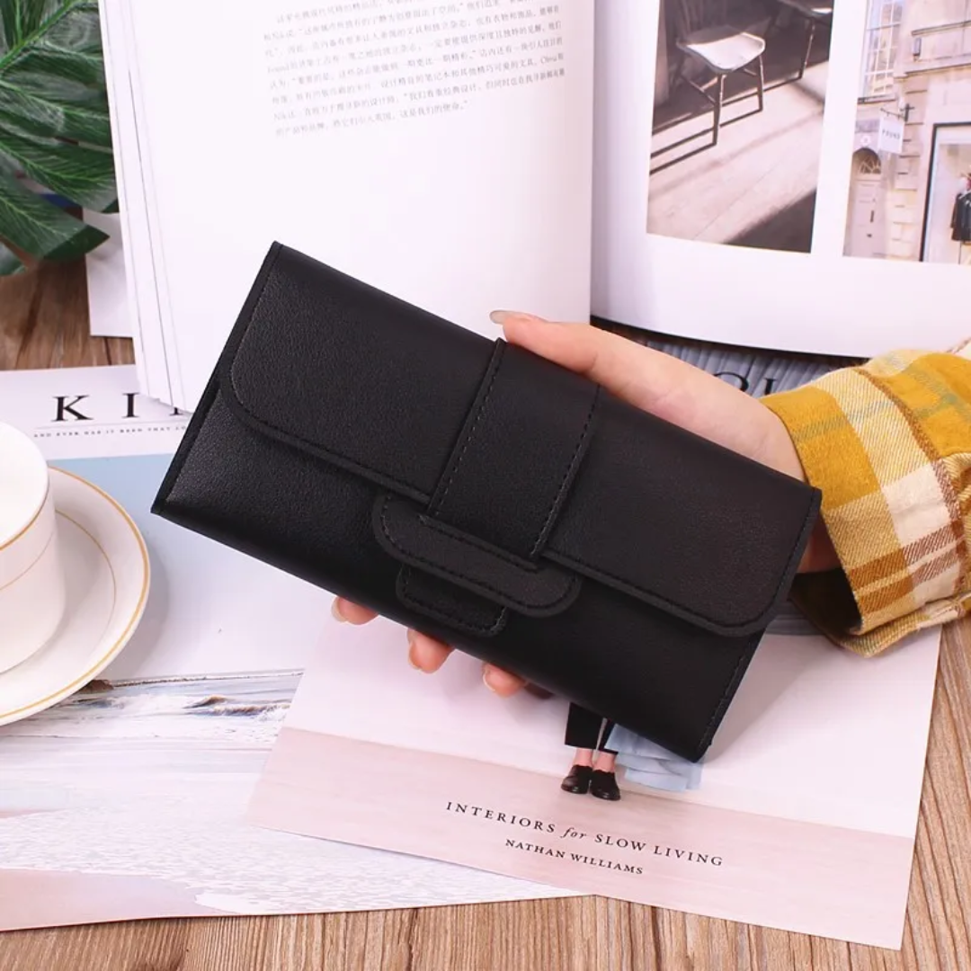 Minimalist Long Leather Wallet Slim Design Fold Clutch for Women