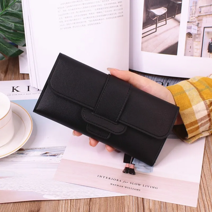 Minimalist Long Leather Wallet Slim Design Fold Clutch for Women