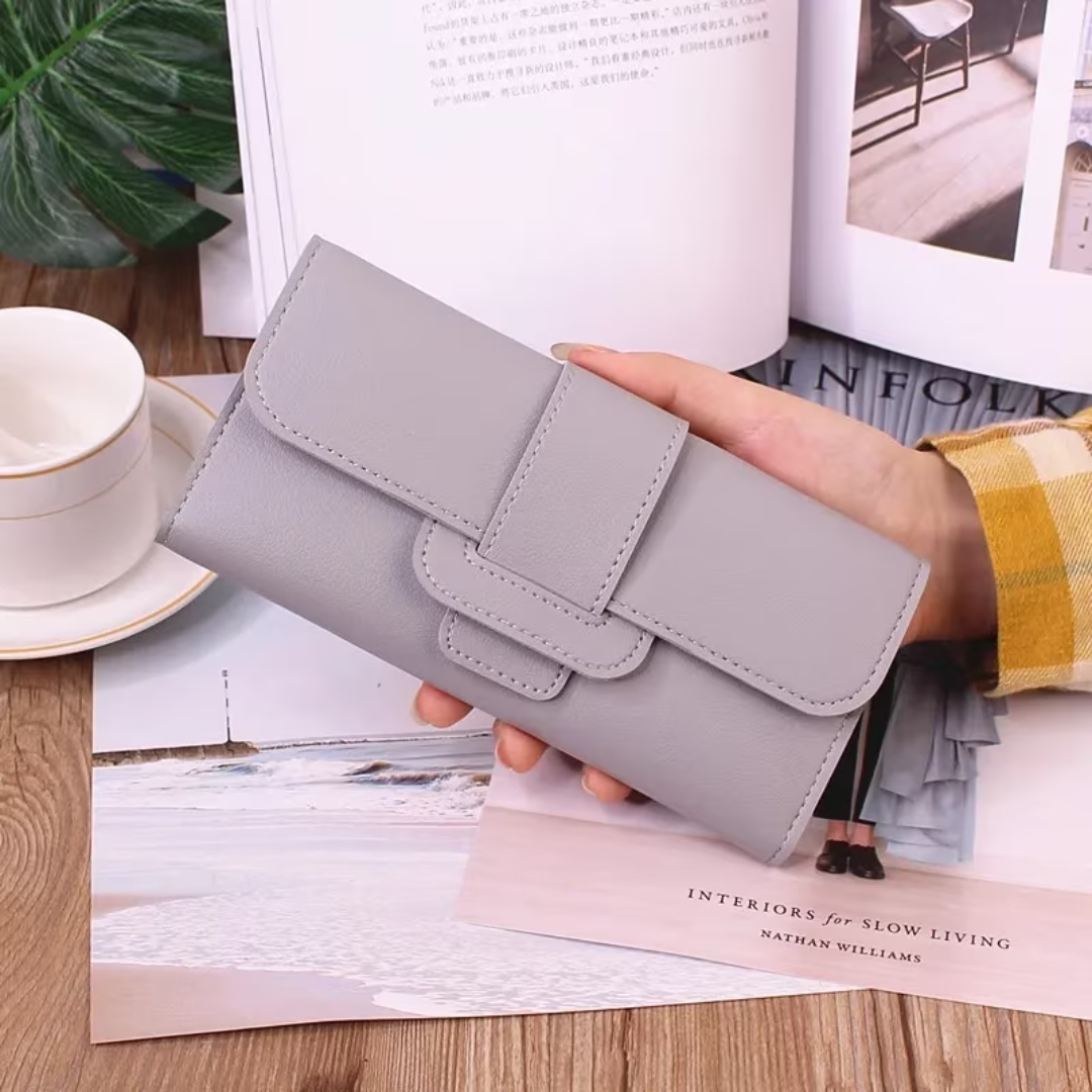 Minimalist Long Leather Wallet Slim Design Fold Clutch for Women