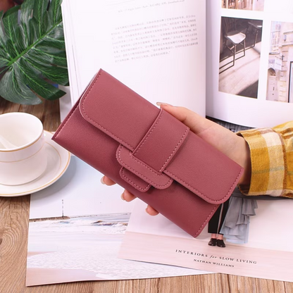 Minimalist Long Leather Wallet Slim Design Fold Clutch for Women