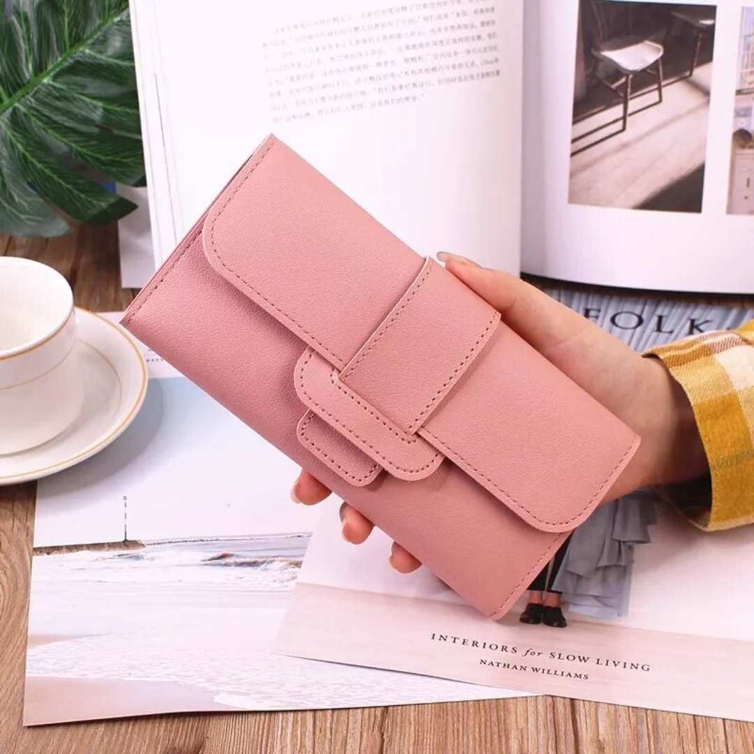 Minimalist Long Leather Wallet Slim Design Fold Clutch for Women