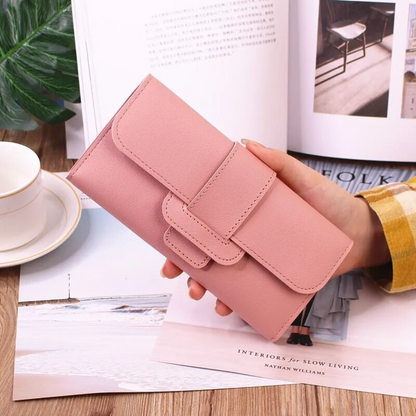 Minimalist Long Leather Wallet Slim Design Fold Clutch for Women