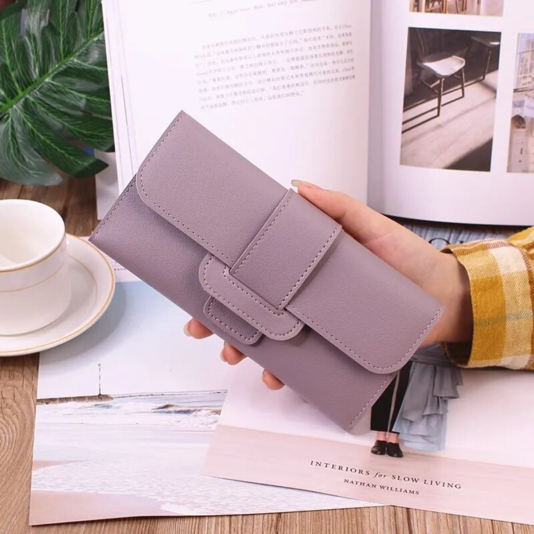 Minimalist Long Leather Wallet Slim Design Fold Clutch for Women