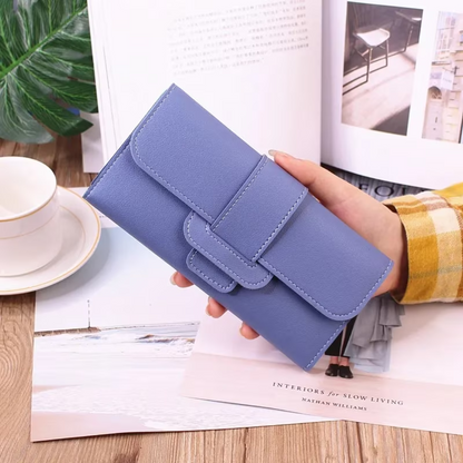 Minimalist Long Leather Wallet Slim Design Fold Clutch for Women