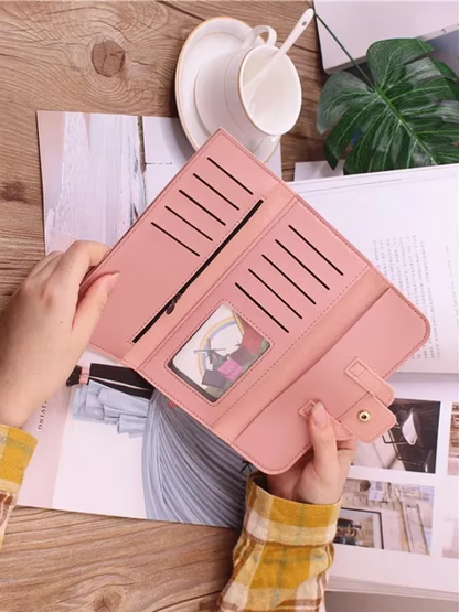 Minimalist Long Leather Wallet Slim Design Fold Clutch for Women