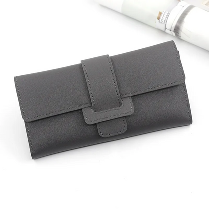 Minimalist Long Leather Wallet Slim Design Fold Clutch for Women