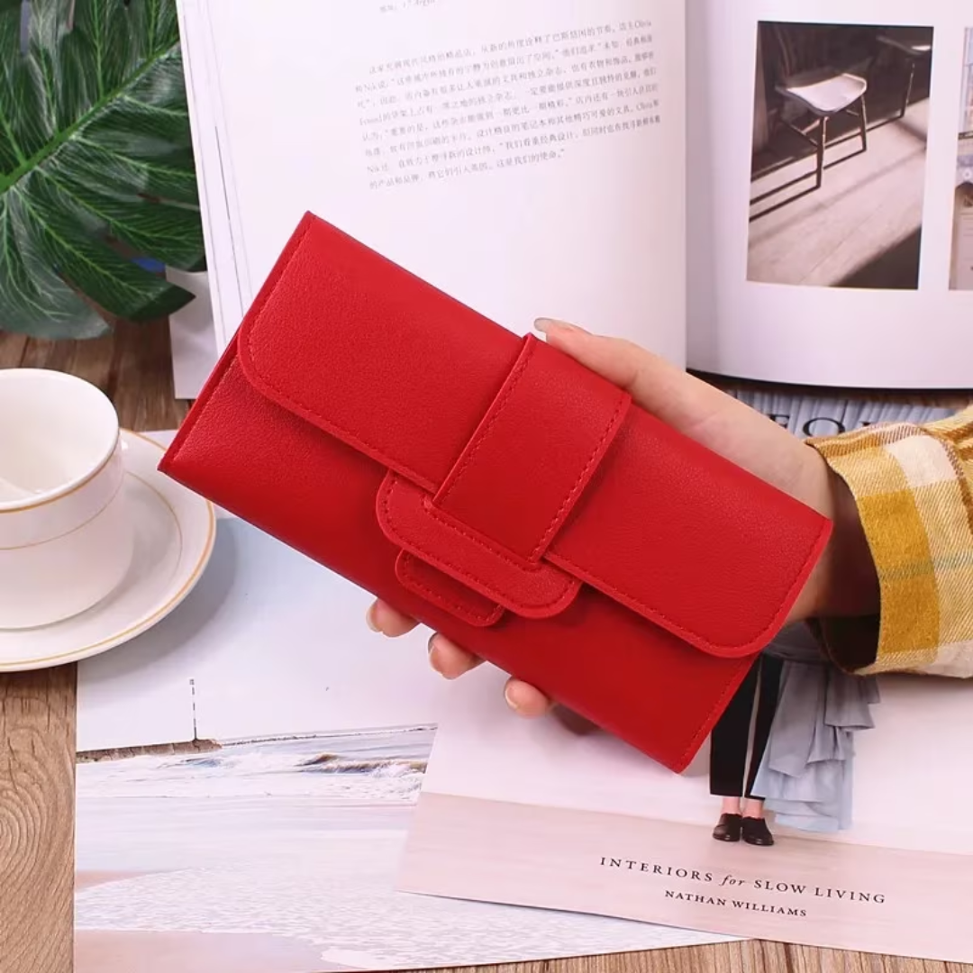 Minimalist Long Leather Wallet Slim Design Fold Clutch for Women