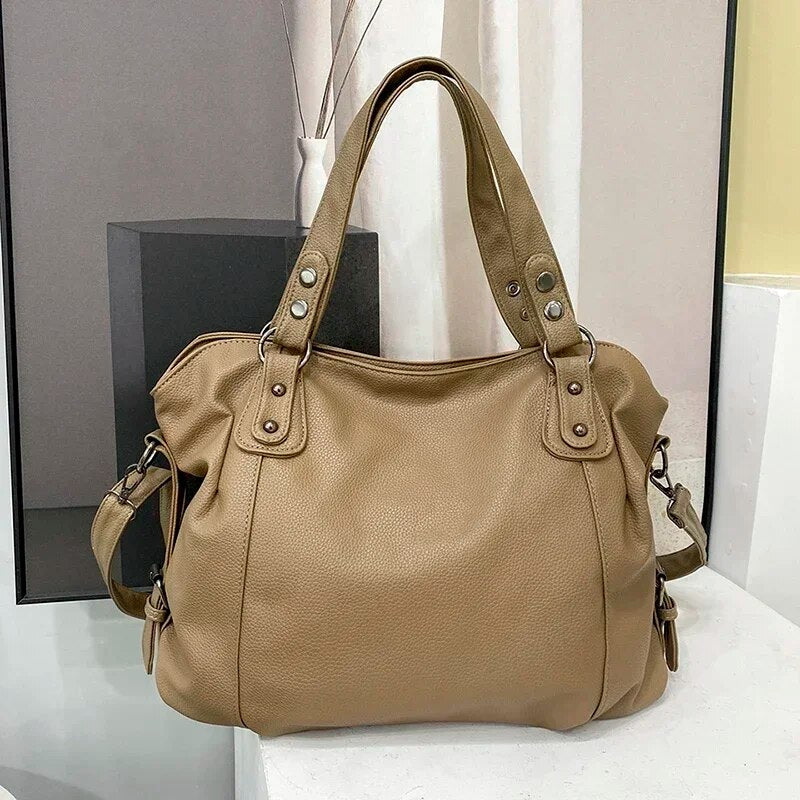 Minimalist PU Leather Shoulder Handbag Large Capacity Tote Purse
