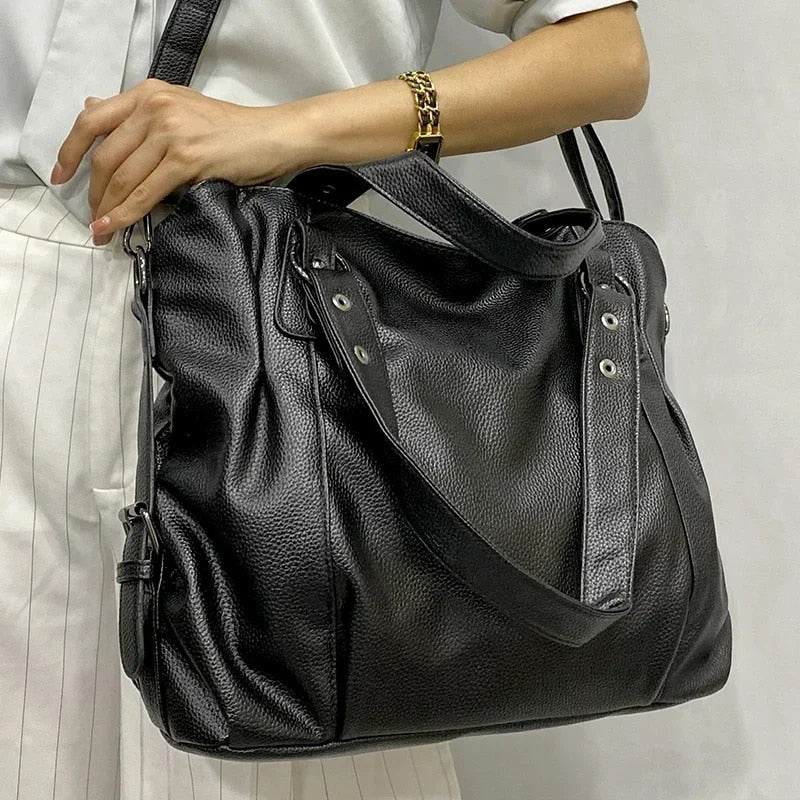 Minimalist PU Leather Shoulder Handbag Large Capacity Tote Purse