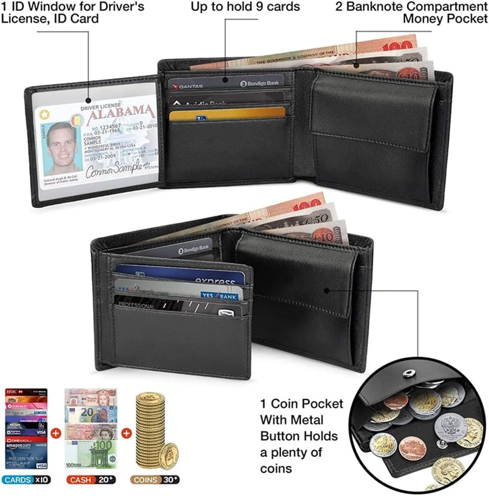 Minimalist RFID Leather Wallet Compact Slim Card Holder for Men