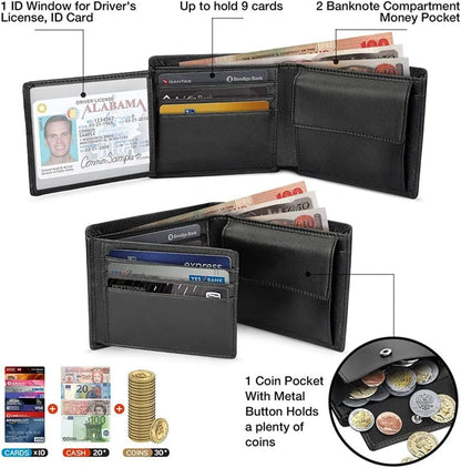 Minimalist RFID Leather Wallet Compact Slim Card Holder for Men