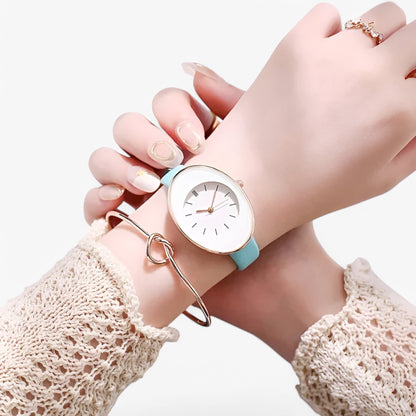 Minimalist Womens Leather Watch Slim Strap Quartz Wristwatch