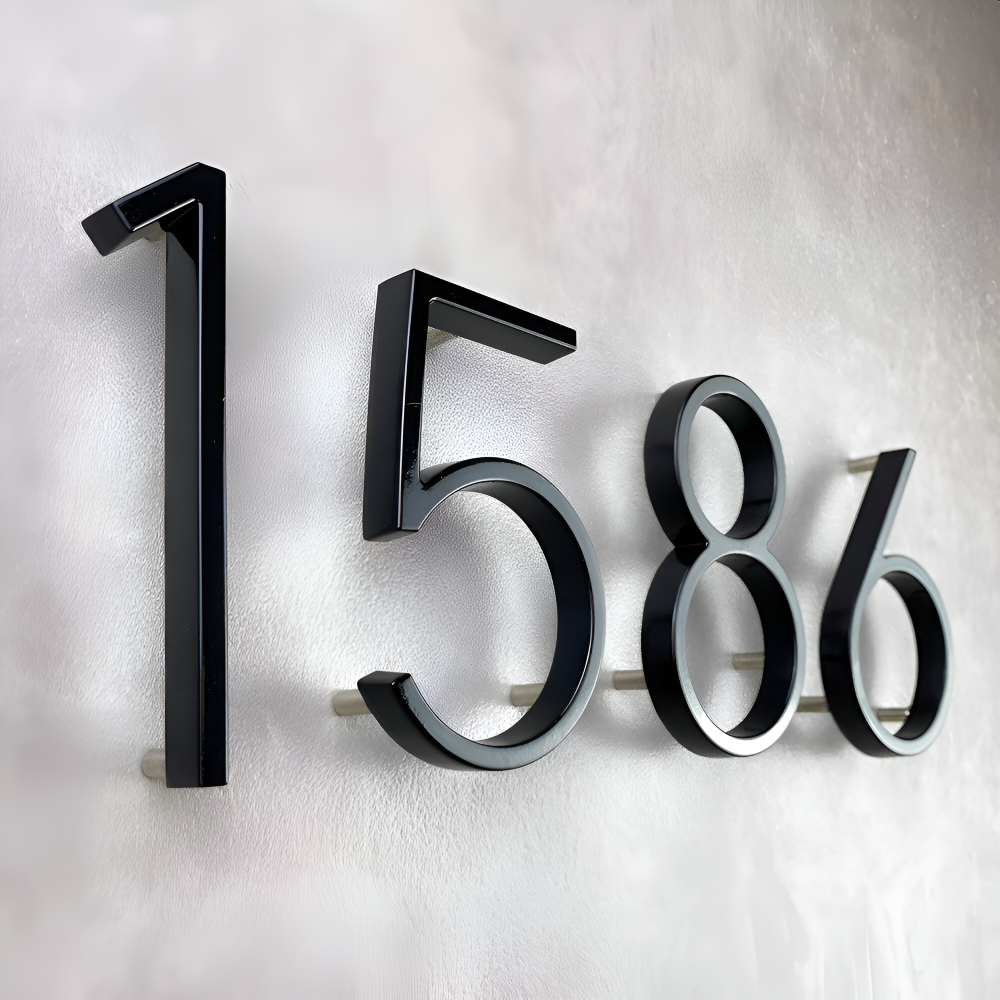 Modern Black House Number Sign Rustproof Zinc Alloy Address Plaque Wall Mounted