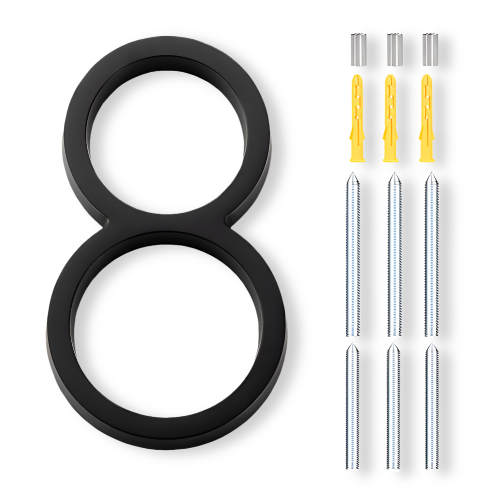 Modern Black House Number Sign Rustproof Zinc Alloy Address Plaque Wall Mounted