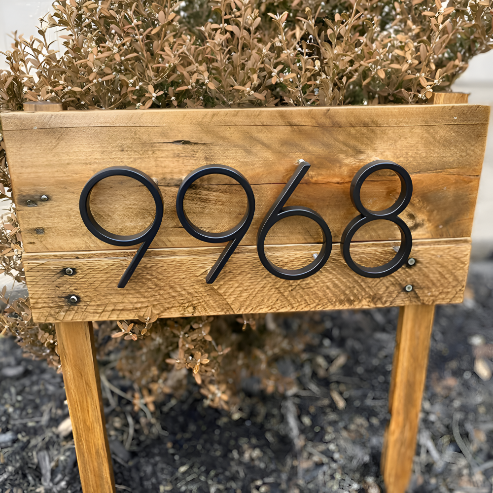 Modern Black House Number Sign Rustproof Zinc Alloy Address Plaque Wall Mounted