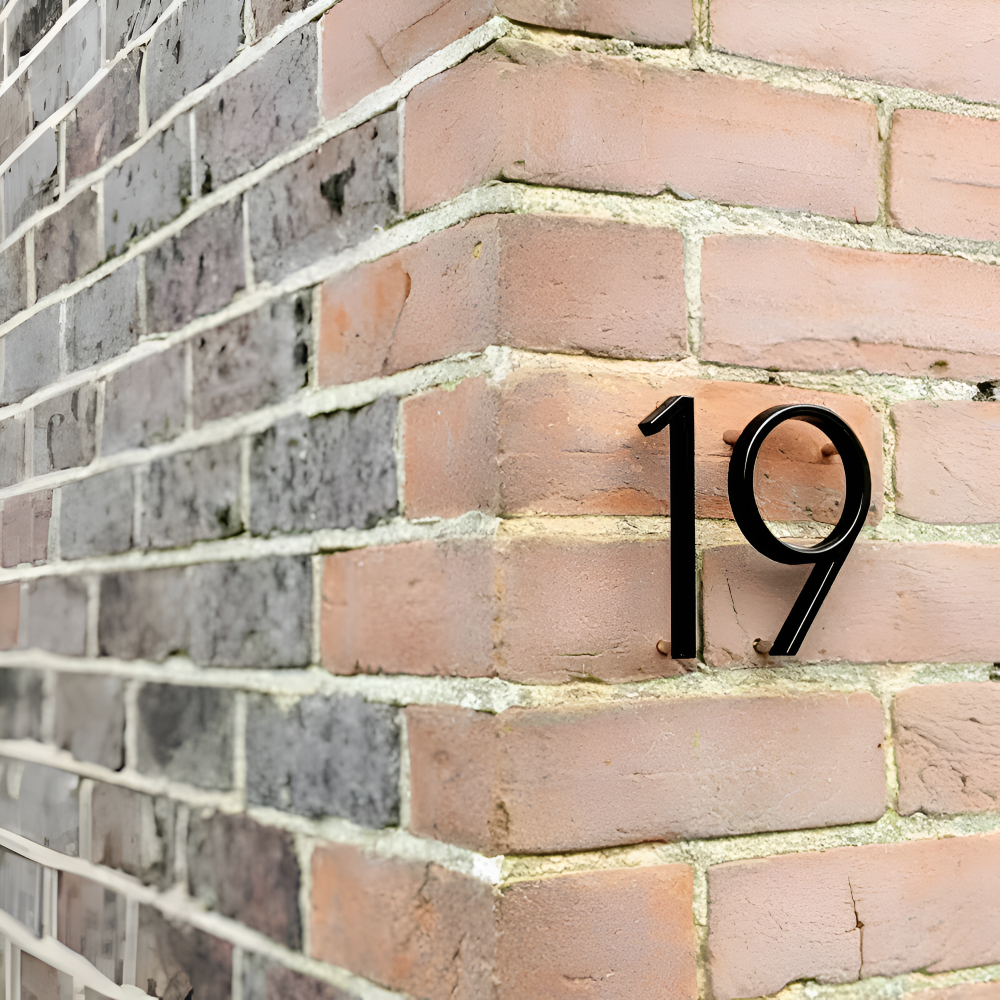 Modern Black House Number Sign Rustproof Zinc Alloy Address Plaque Wall Mounted