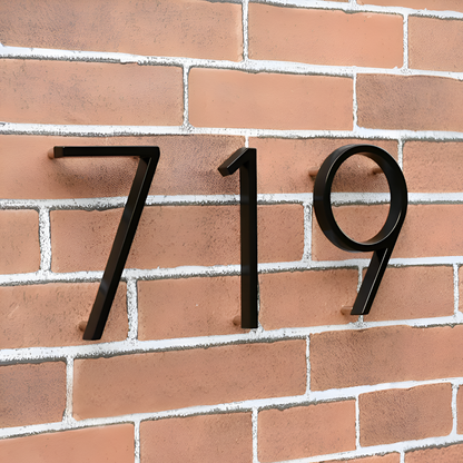 Modern Black House Number Sign Rustproof Zinc Alloy Address Plaque Wall Mounted