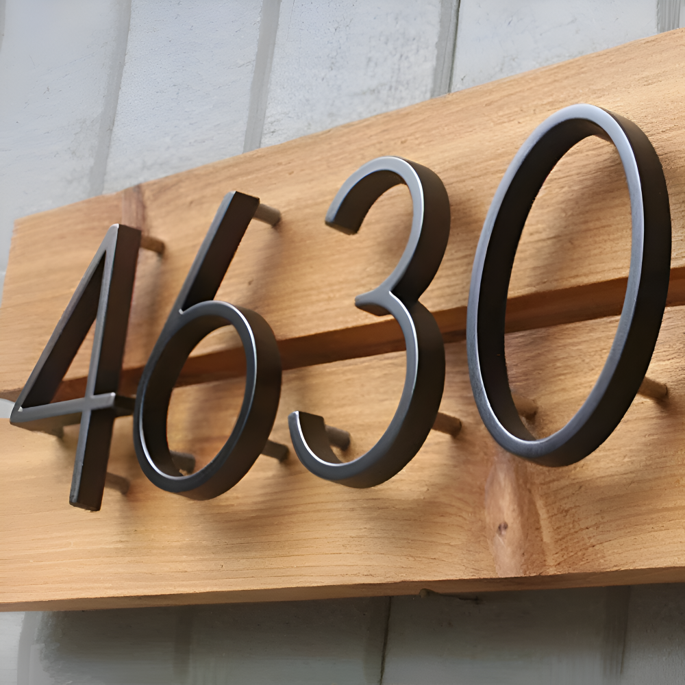 Modern Black House Number Sign Rustproof Zinc Alloy Address Plaque Wall Mounted