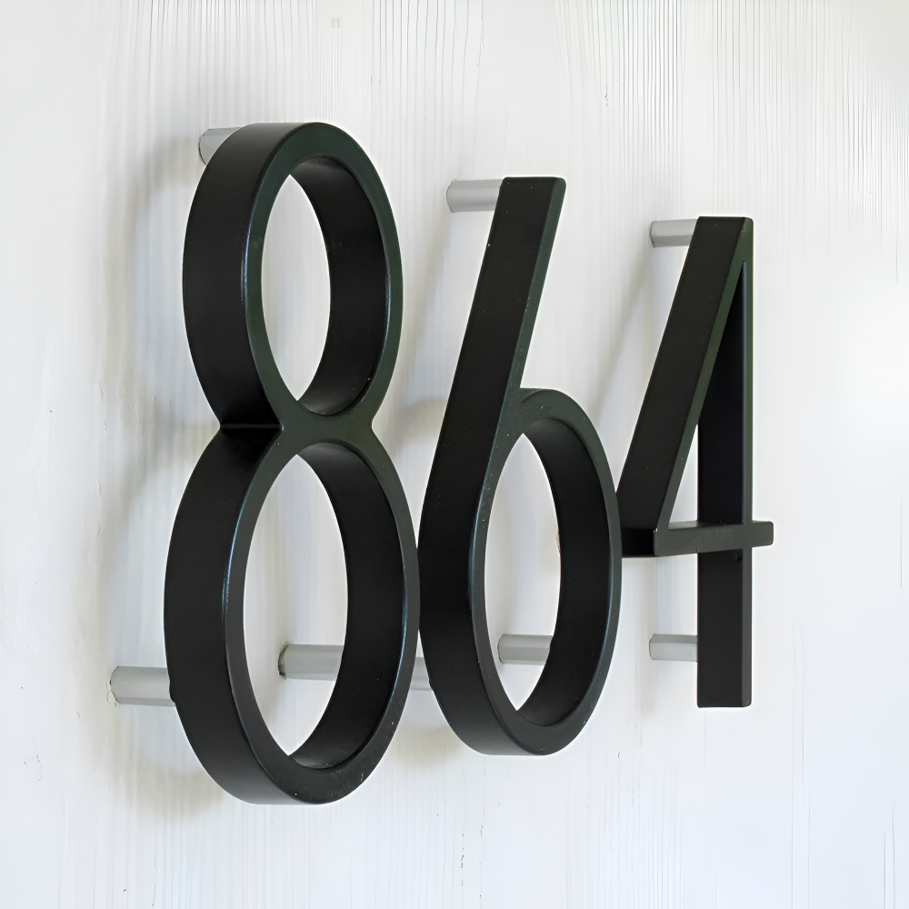 Modern Black House Number Sign Rustproof Zinc Alloy Address Plaque Wall Mounted