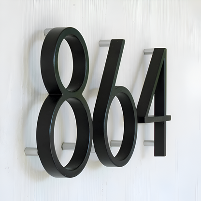 Modern Black House Number Sign Rustproof Zinc Alloy Address Plaque Wall Mounted