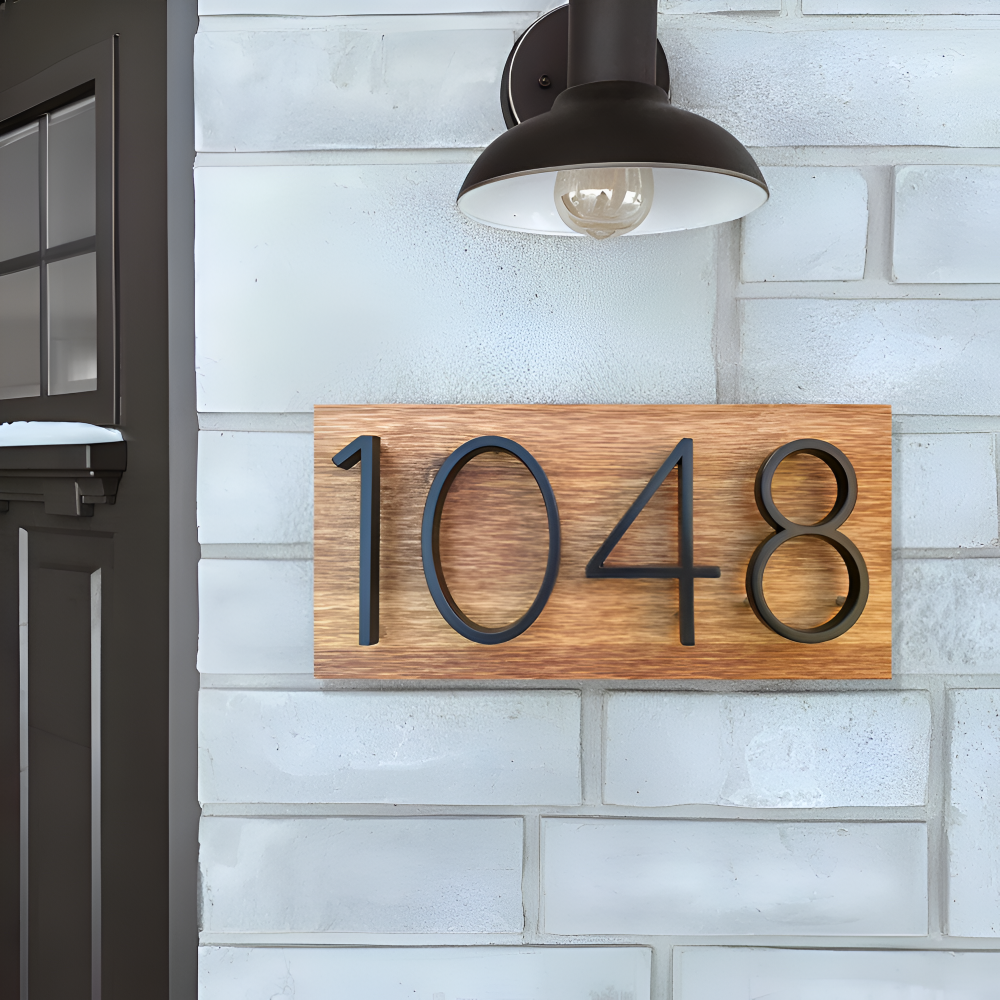 Modern Black House Number Sign Rustproof Zinc Alloy Address Plaque Wall Mounted