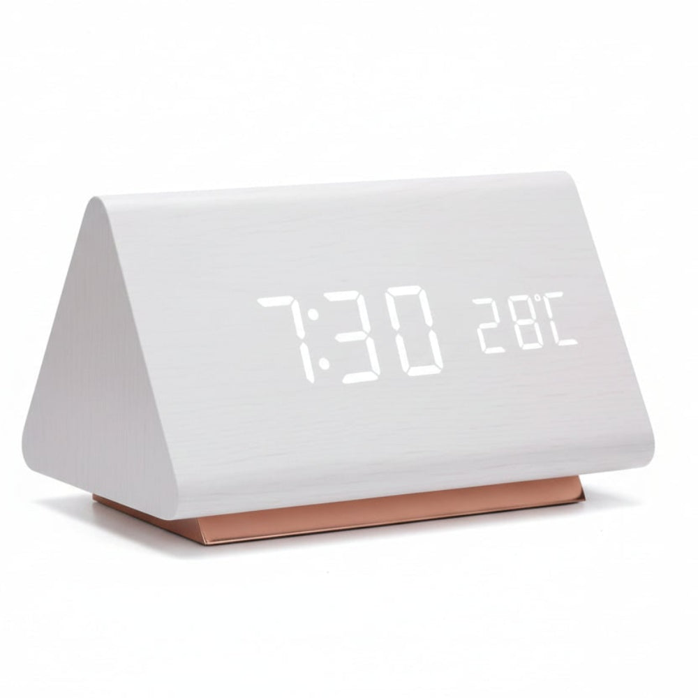 Moderne digitale wekker met led-display, drie alarmen en temperatuurweergave Productbeschrijving: