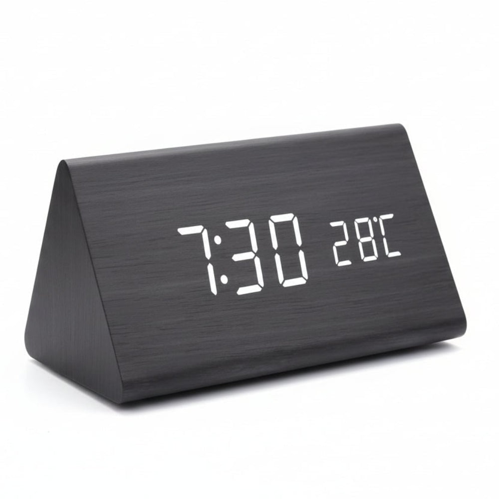 Moderne digitale wekker met led-display, drie alarmen en temperatuurweergave Productbeschrijving: