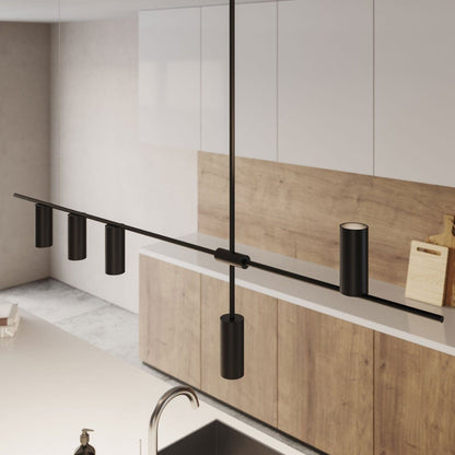 Moderne hangende plafondlamp met asymmetrisch cilindrisch design, zwart-wit, voor binnen