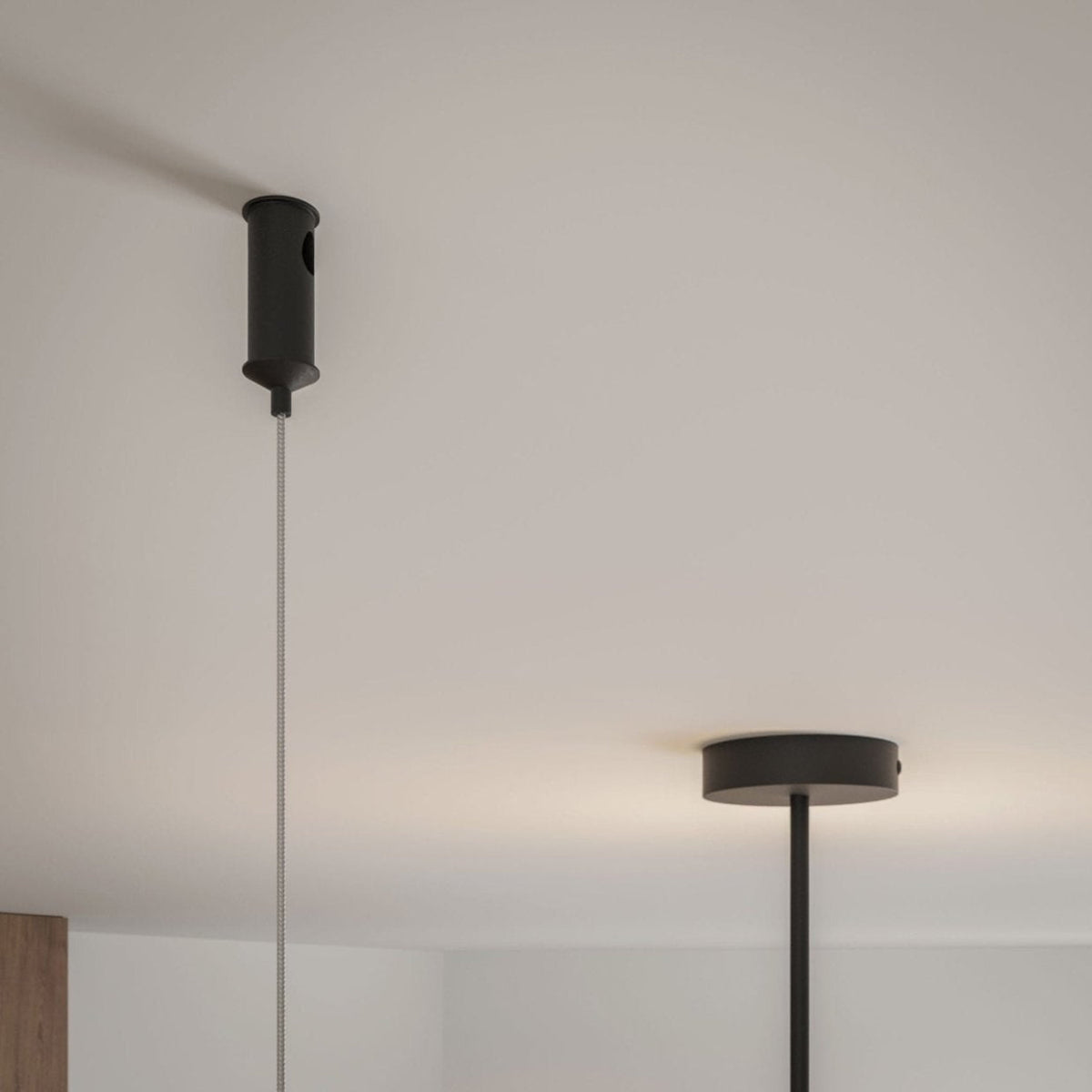 Moderne hangende plafondlamp met asymmetrisch cilindrisch design, zwart-wit, voor binnen