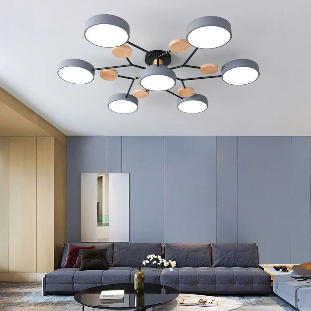 Modern LED Semi Flush Ceiling Chandelier with Adjustable Light Options