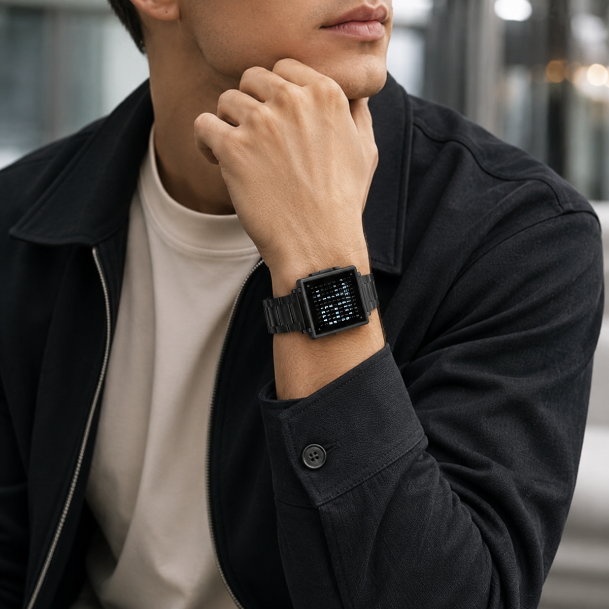 Modern Text Display Watch with Illuminated Digital Face