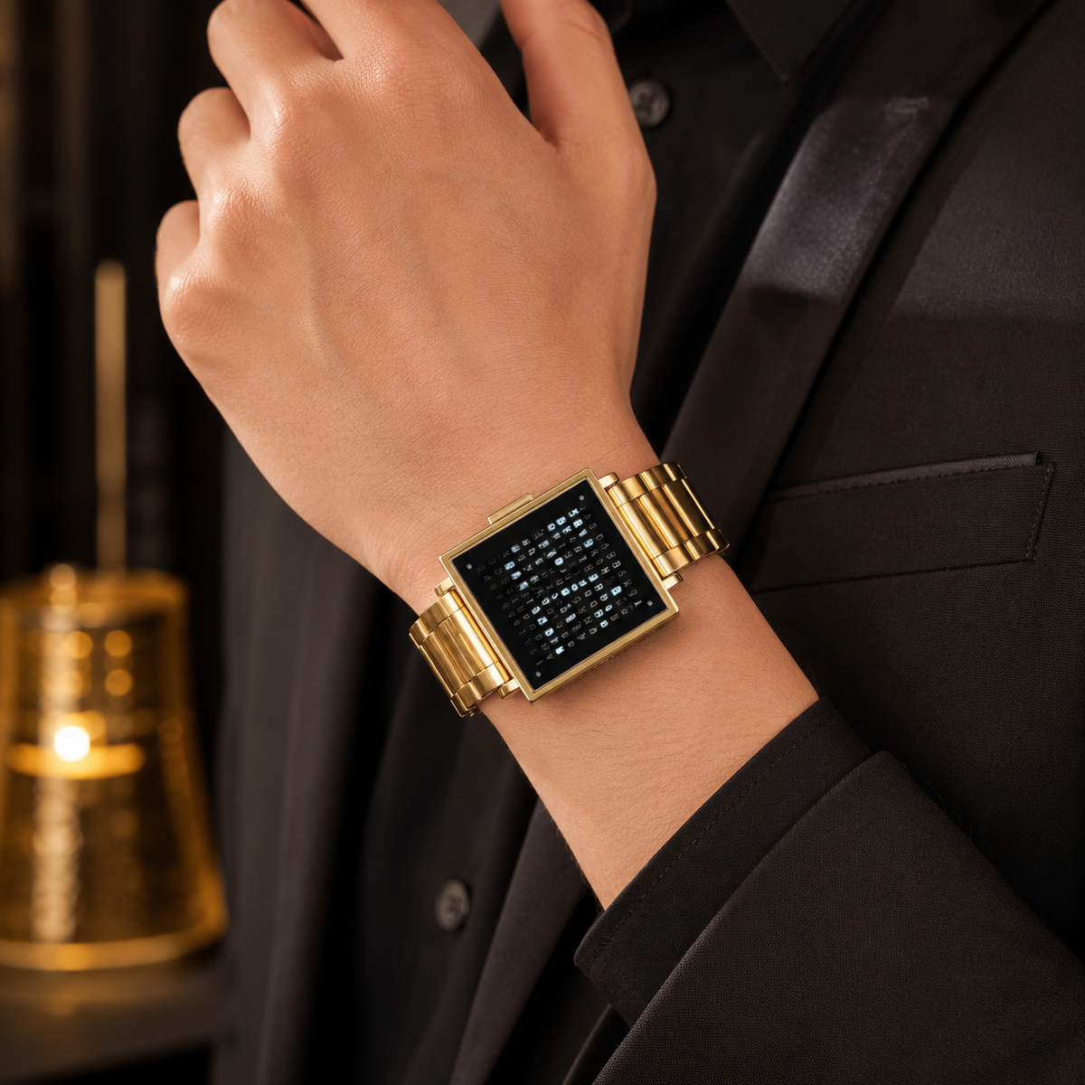 Modern Text Display Watch with Illuminated Digital Face