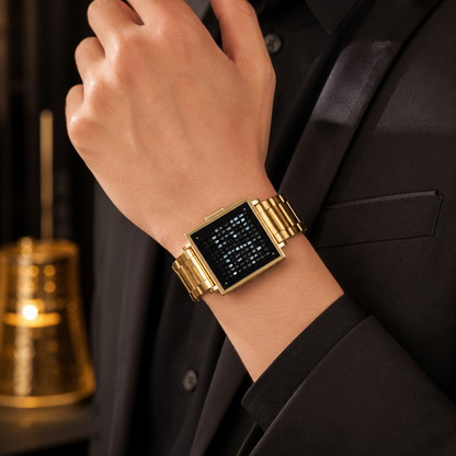 Modern Text Display Watch with Illuminated Digital Face
