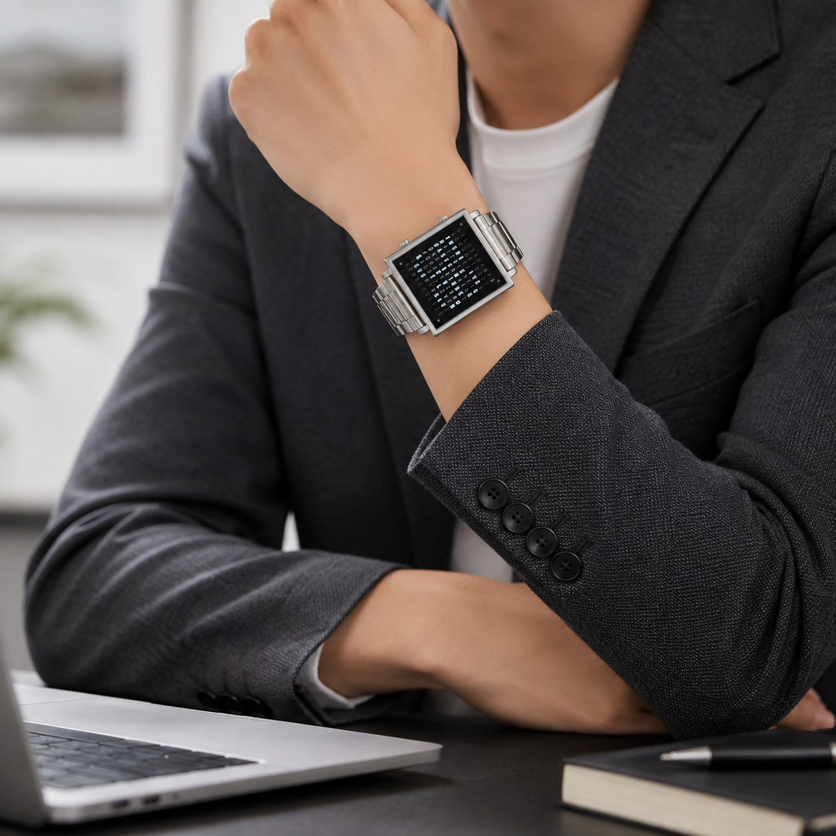 Modern Text Display Watch with Illuminated Digital Face