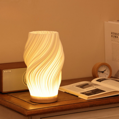 Moderne golvende tafellamp met USB, dimbare LED-verlichting en houten voet