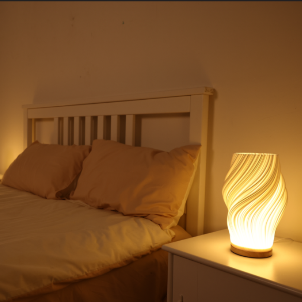 Moderne golvende tafellamp met USB, dimbare LED-verlichting en houten voet