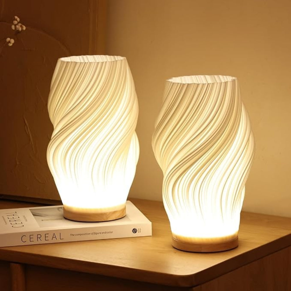 Moderne golvende tafellamp met USB, dimbare LED-verlichting en houten voet