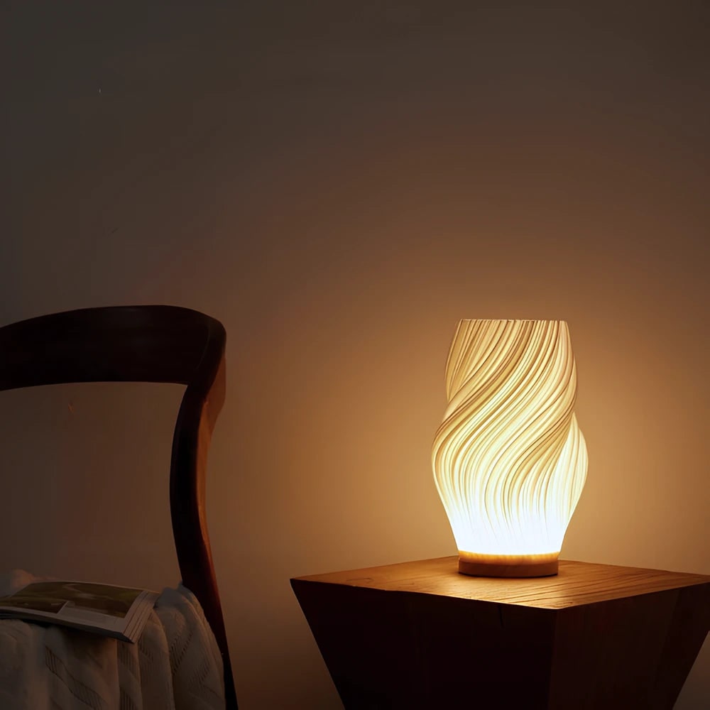 Moderne golvende tafellamp met USB, dimbare LED-verlichting en houten voet