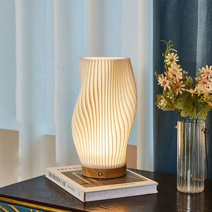 Moderne golvende tafellamp met USB, dimbare LED-verlichting en houten voet