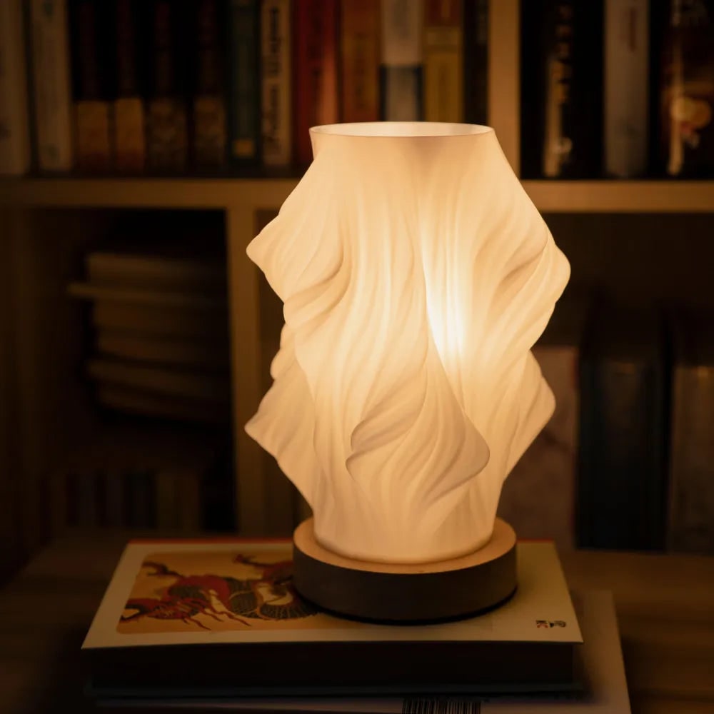 Moderne golvende tafellamp met USB, dimbare LED-verlichting en houten voet
