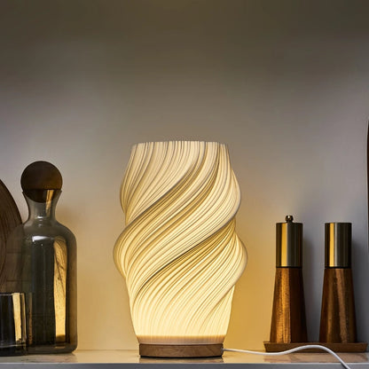 Moderne golvende tafellamp met USB, dimbare LED-verlichting en houten voet