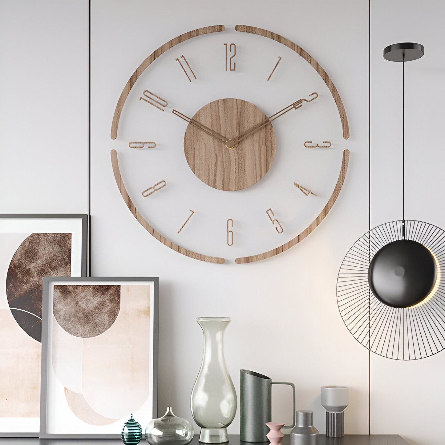 Modern Wooden Wall Clock Silent Large Number Decor