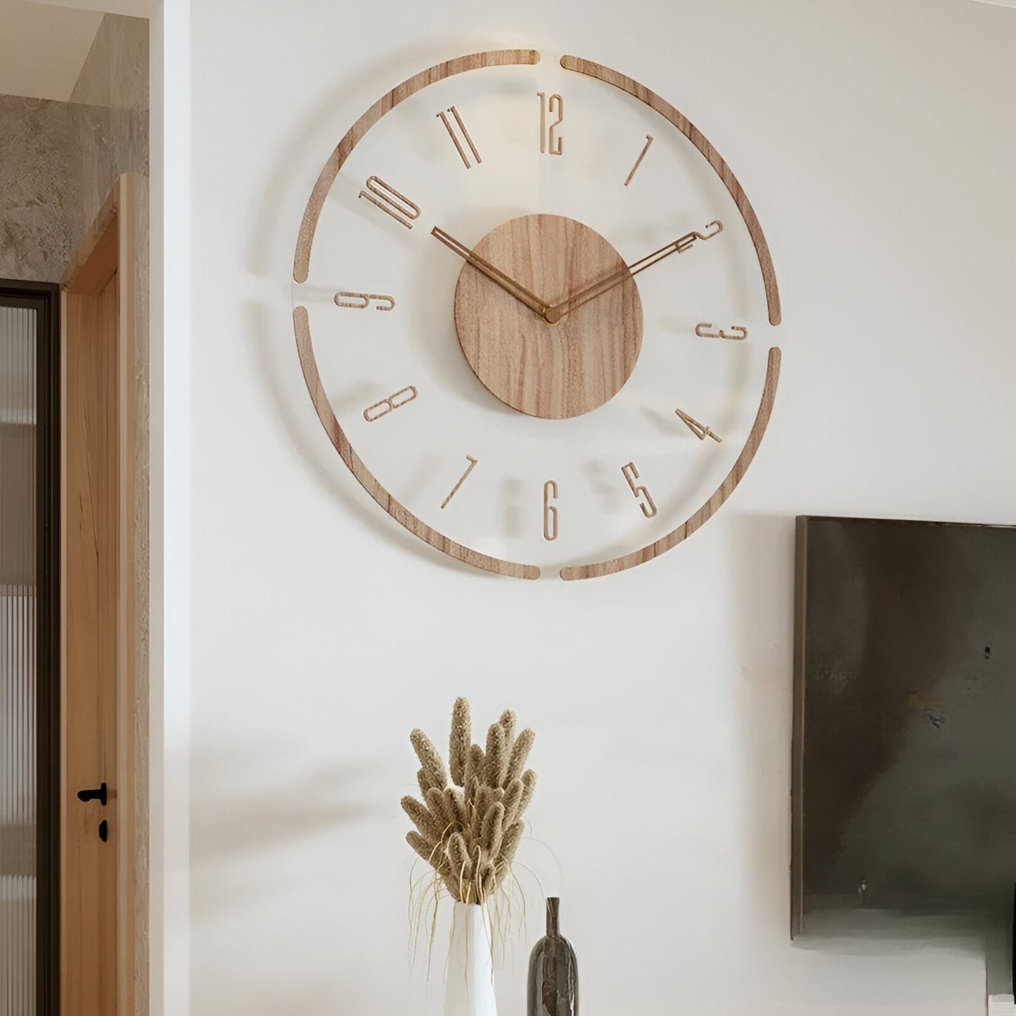 Modern Wooden Wall Clock Silent Large Number Decor