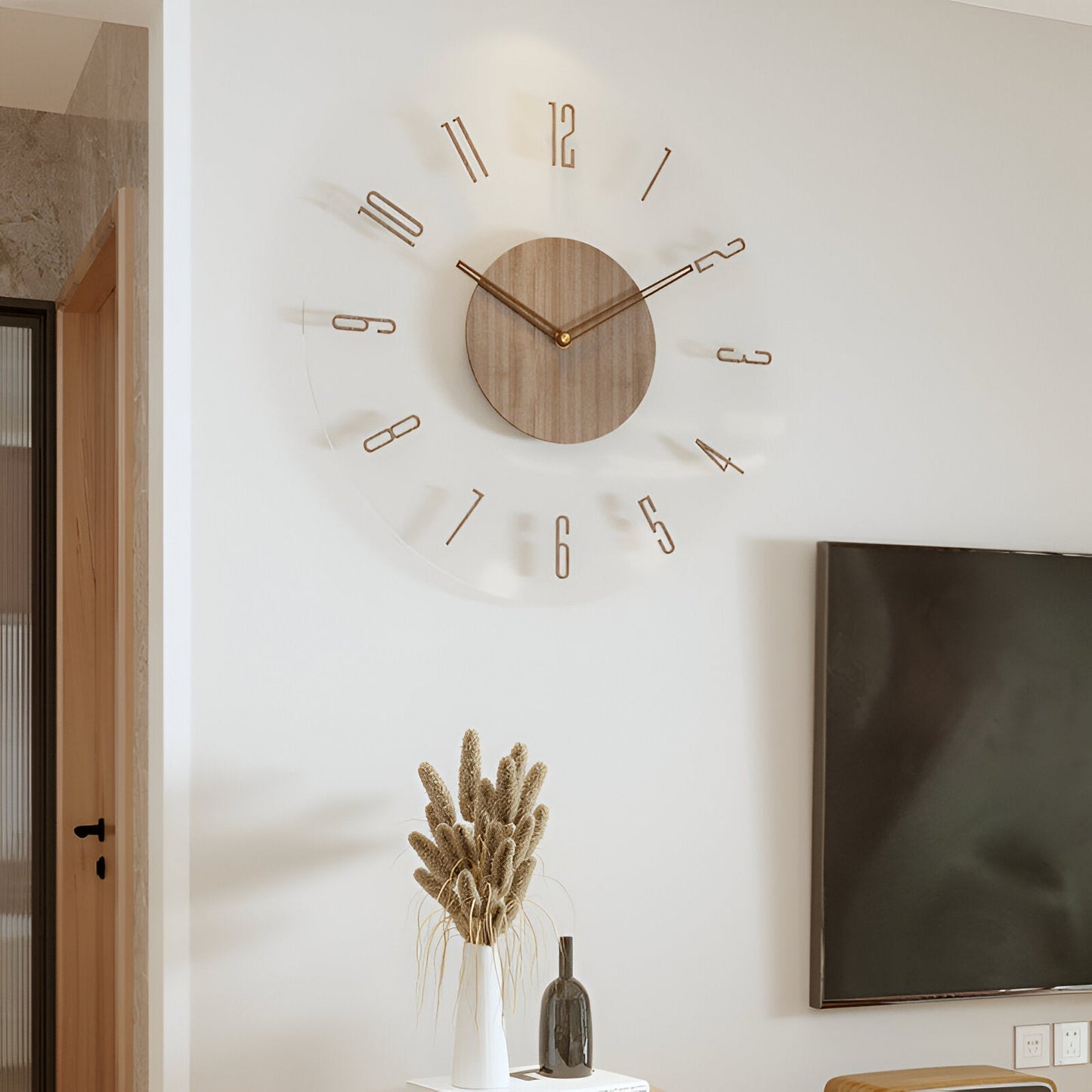 Modern Wooden Wall Clock Silent Large Number Decor