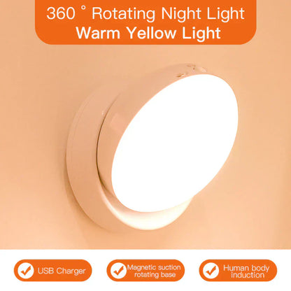 Motion Sensor Night Light Wireless LED Auto On Off Night Lamp USB Rechargeable